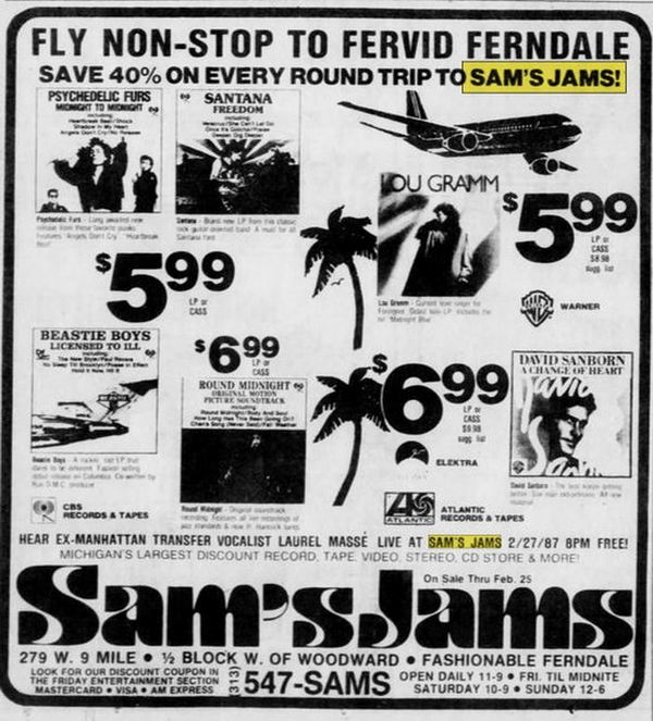 Sams Jams - Feb 1987 Ad
